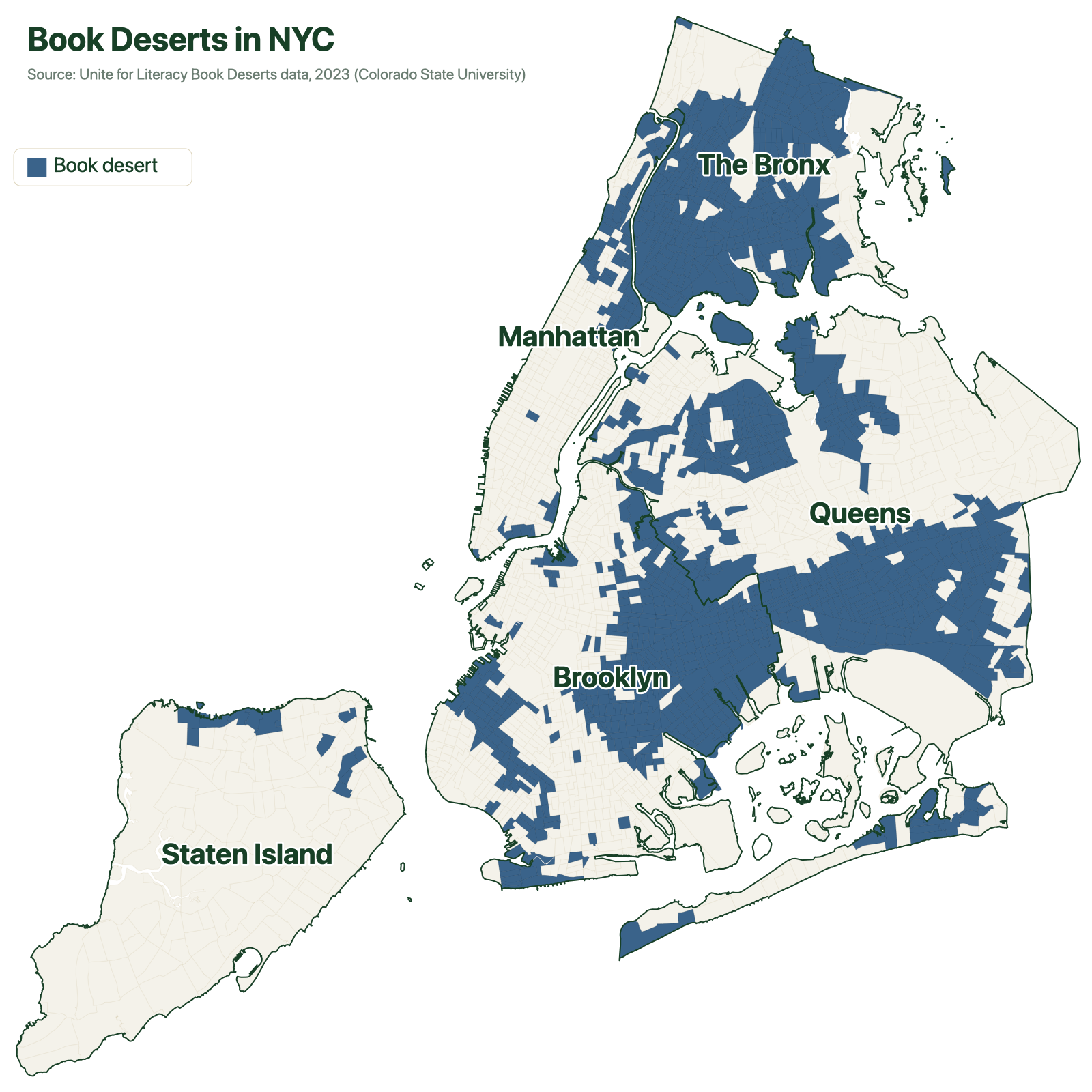 Map of book deserts in NYC